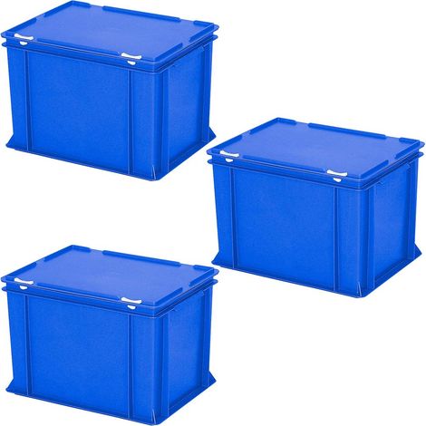 BRB Euro-Deckelbehälter mit Scharnierdeckel und Schiebeverschlüssen, 400x300x330 mm, blau