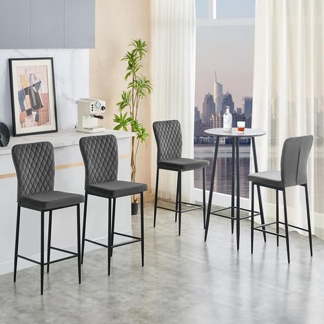 Jymtom – Lot de 4 tabourets de bar en velours gris – Dossier ergonomique – Hauteur d'assise 67.5 cm – Structure métallique stable – Pour salle à manger et cuisine