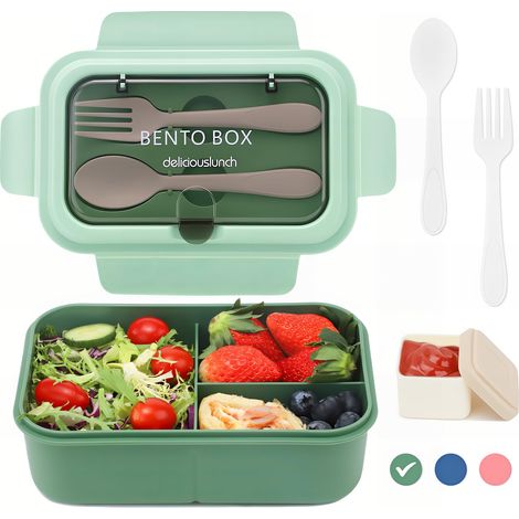 Lunch Box 1200ML, Anti-Fuite Lunchbox Bento Box avec 3 Repas Compartiments Boîtes Bento avec Couverts, Boite a Lunch Box Adulte Enfant Pour Pique-Niques Travail École Sans BPA (1/5)