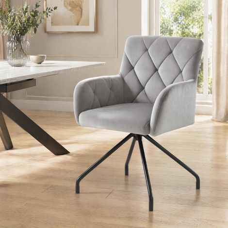 Silla de comedor lote de 2, terciopelo gris claro, con reposabrazos y soporte lumbar DESVIAE (1/5)