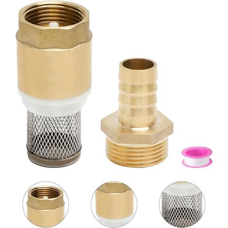 clapet Anti Retour 3/4 Pouce – crepine Pompe 3/4 Pouce 16 mm + Joint – vanne de Filtre d'aspiration avec Filtre en Acier Inoxydable 304 et Ruban Téflon, raccord Tuyau d'arrosage 3/4 Pouce (1/4)
