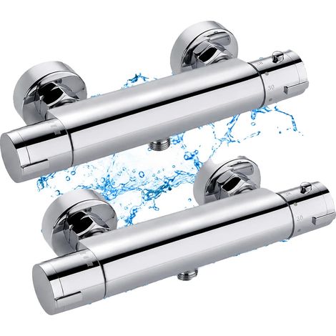 Robinet de douche, Contrôle thermostatique, Fonction de verrouillage de sécurité, Argent (1/2)