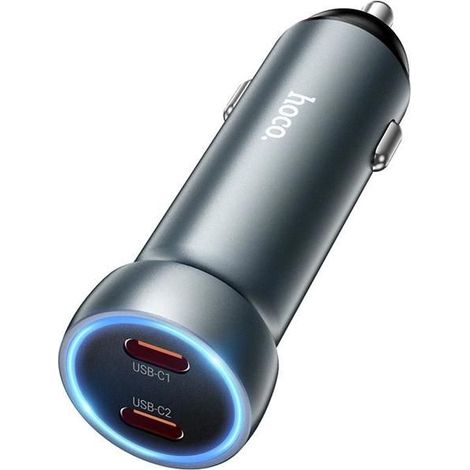 Chargeur de voiture à double port USB-C / Type-C hoco Z54B Prosperous PD60W (gris) bluetooth moto camion allumeur prise (1/5)