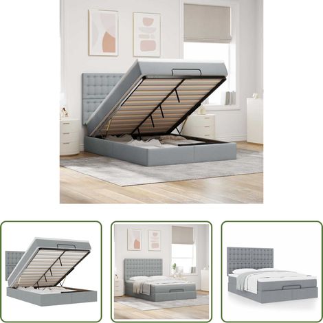 vidaXL Stauraum - Ottoman-Bett mit Matratze Hellgrau 140x190 cm Stoff (1/5)