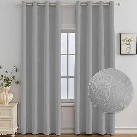 Set of 2 Curtain, 140 x 180 cm, Curtain, with Eyelets, Decoration for Home, Bedroom, Living Room, Interiors, Grigio Chiaro (1/5)