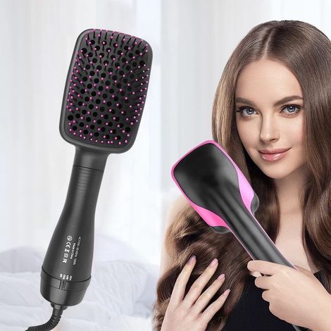 Peigne lisseur – Trois réglages de température – Utilisation sur cheveux secs et humides – Rose (1/5)