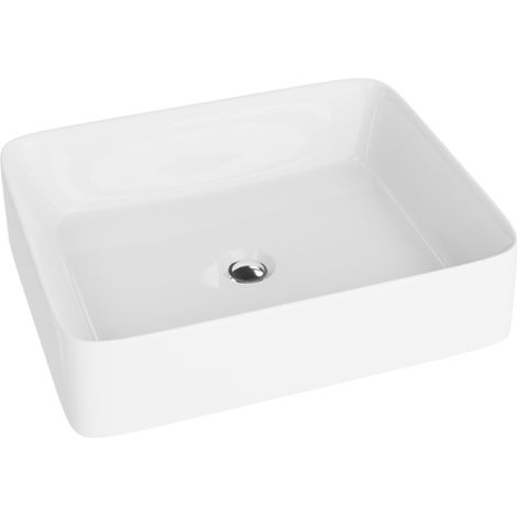 LAVITA Aufsatzwaschtisch Luneza Grande Aufsatzwaschbecken Rechteckig Waschbecken Ohne Überlauf und Hahnloch Aus hochwertigem Porzellan Waschtisch 51,5x41x14 cm Weiß Glanz (1/5)