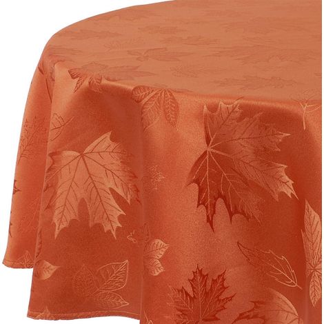 Runde Tischdecke 160 cm abwaschbar, wasserabweisend, Jacquard-Muster, Rostrot