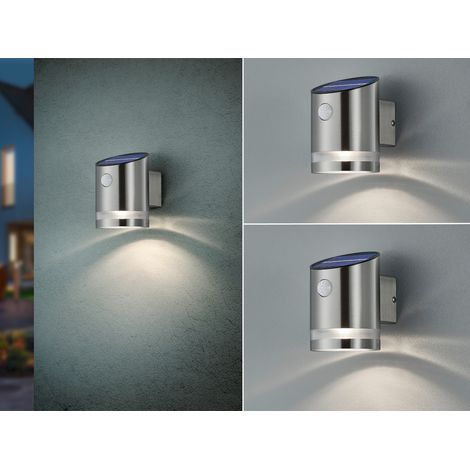 LED Solar Wandleuchte 2er Set Außenleuchte mit Bewegungsmelder Silber matt (1/5)
