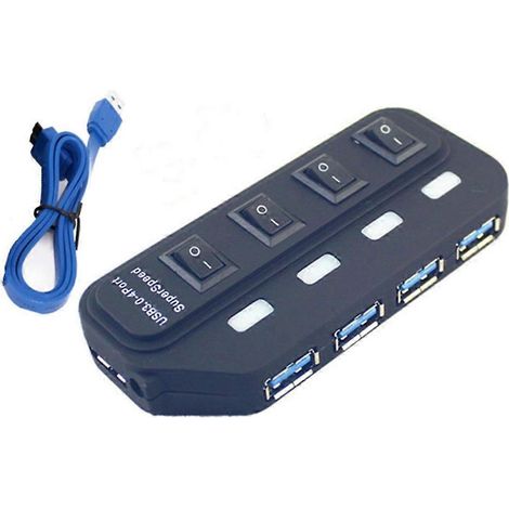 4-Port USB 3.0 Hub mit Ein-/Ausschalter, USB-Splitter, Multiport-Erweiterungsadapter