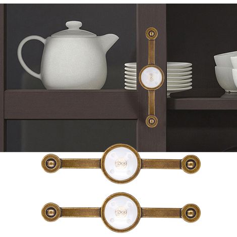 Set aus 2 antiken Schubladengriffen aus Zinklegierung in Bronzeoptik, europäischer Landhausstil, farbige Acrylgriffe, weiß. (1/5)