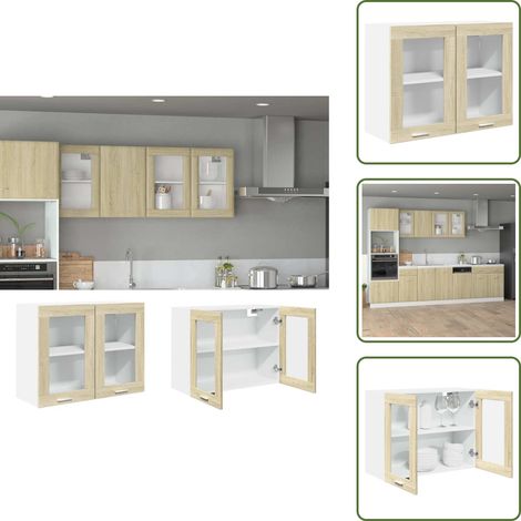 Armoire en verre suspendue Chêne sonoma 80x31x60 cm Aggloméré - Armoire Suspendu - Vitrine Murale - Rangement Cuisine - Mobilier Chêne Sonoma - Meuble Salle À Manger (1/5)