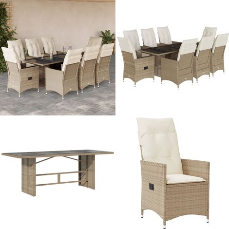 9-tlg. Garten-Essgruppe mit Kissen Beige Poly Rattan - Gartentisch - Gartenmöbel (1/5)