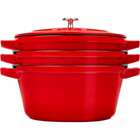 STAUB- La Cocotte Set de 3 casseroles rondes en fonte cerise rouge