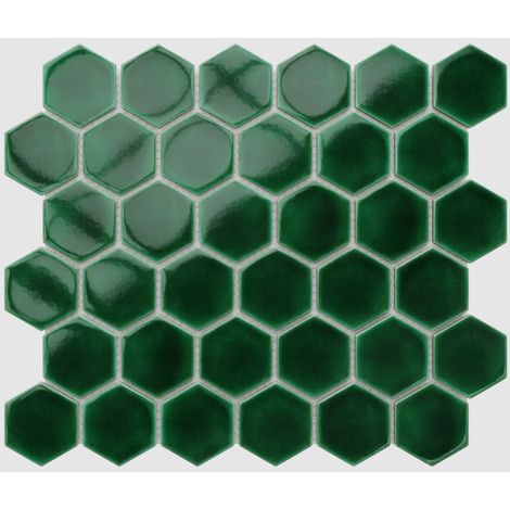 Ilcom – Mosaïque en céramique sur maille 32.3cm x 27.7cm – Couleur deep green – Résistante aux hautes températures – Découpe facile pour surfaces droites (1/5)