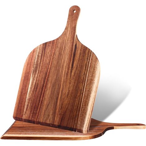 2 Pièces Planche à Découper Bois D'acacia 42 x 30 cm, Pelle à Pizza avec Poignée, Plateau de Service pour Pain Fromage Apéritif Barbecue Cuisine (1/5)