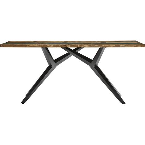 Table de Salle à Manger 160x85 cm avec Plateau en Bois Naturel 40 mm et Piétement en Fer - PANGIVO (1/5)