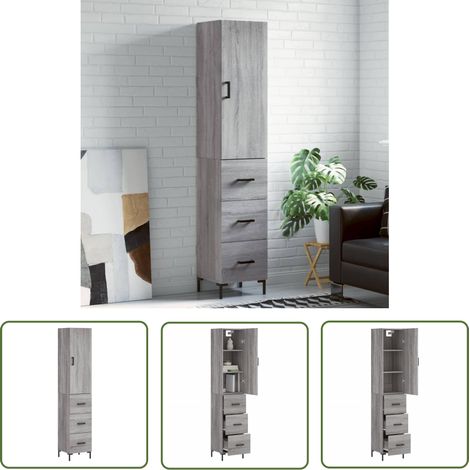 The Living Store Highboard Grau Sonoma 34,5x34x180 cm Holzwerkstoff - Sideboard - Hochschrank - Wohnraumgestaltung - Aufbewahrungslösung - Grau Sonoma (1/5)