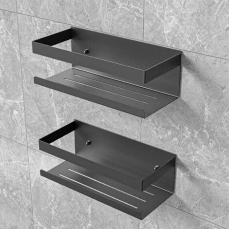 Etagere Douche sans Percage, 2 PCS Rangement Douche en Acier Inoxydable SUS304, Etagere Salle de Bain pour Le Gel Douche et Le Shampooing (Noir), (1/5)