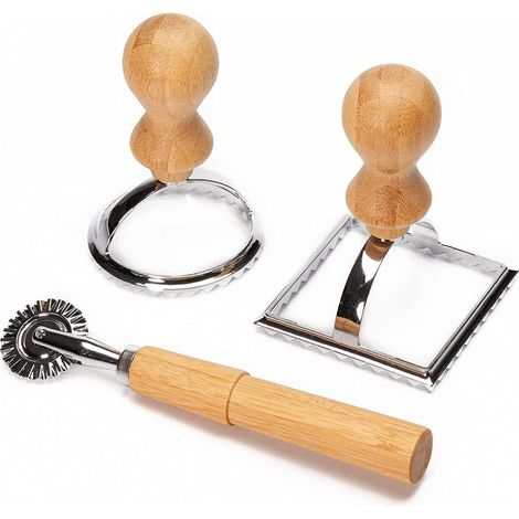 plastic vrije ravioli uitsteker (3 stuks) met bamboe handvat  ravioli stempel, ravioli maker voor dumplings knoedels wontons gyoza pierogi  ravioli snijder cutter uitsteekvorm