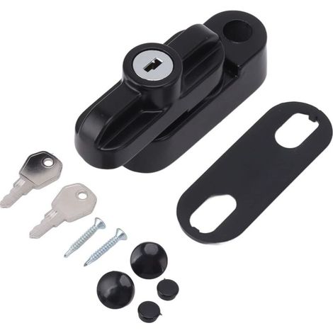 Window Locks, Aluminum Alloy Exterior Locks, Security Latches with Keys and Screws, Security Fastener for Single and Double Cupboard Windows (Black) (1/5)