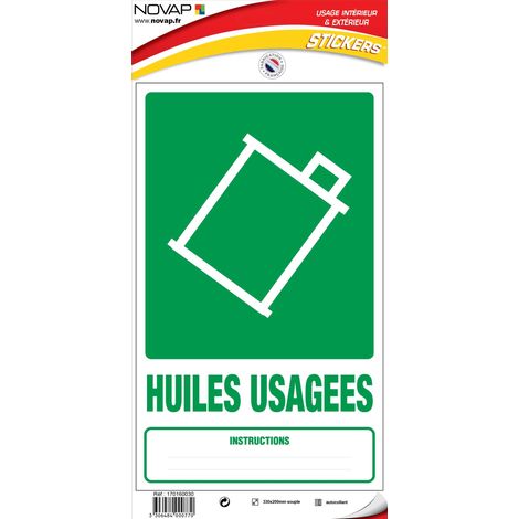 Panneau Dechets huiles usagées - Vinyle adhésif 330x200mm - 4000770
