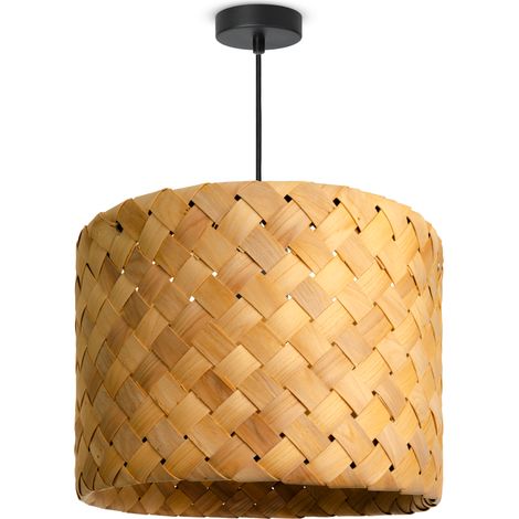 Paco Home Lámpara De Suspensión LED Colgante Salón Dormitorio Comedor Pantalla De Papel E27 Lámpara colgante - Negro, Holz (Ø35cm) (de)