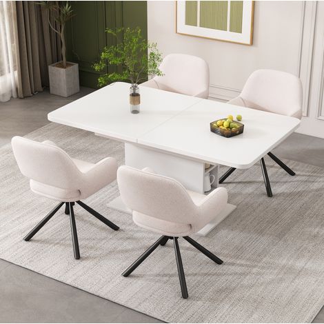 Set da pranzo in truciolare e Sherpa bianco, 4 posti, estensibile con contenitore (1/5)