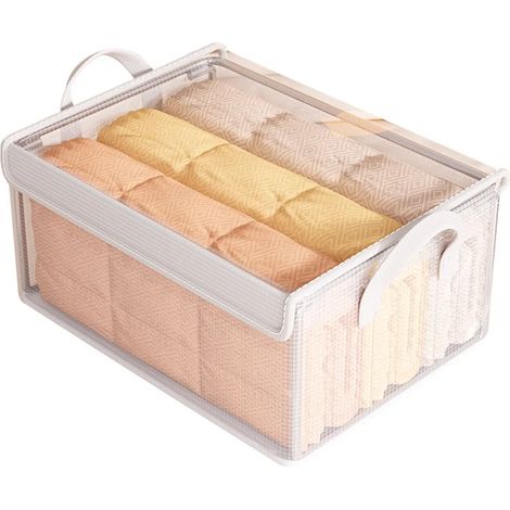 Boîte de rangement pliable avec couvercle anti-poussière et poignée, transparente, résistante à l'humidité, grande capacité, panier de rangement pour vêtements (1/5)