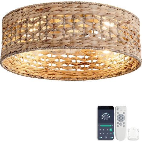Ventilateur de plafond 50 cm éclairage LED 4 pales ABS cuivre 6 vitesses télécommande minuterie et mémoire économie énergie (1/5)
