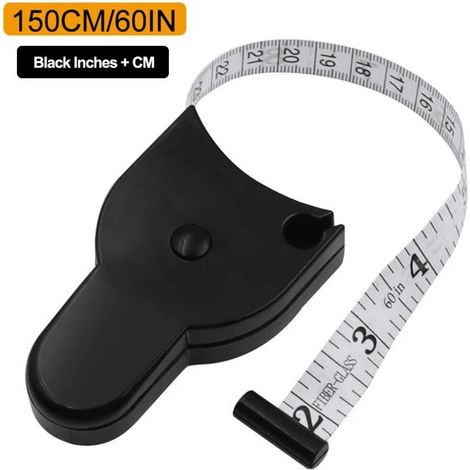 Mètre ruban auto-serrant de 150 cm/60 pouces, noir, en cm et pouces, à enrouleur automatique et à ruban rond (1/5)