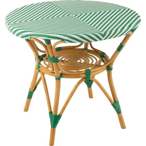 Table à Manger en Rotin "Danial" 90cm Vert Foncé