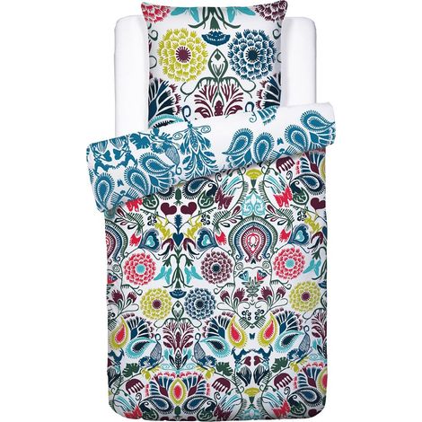 Parure de Lit Housse de Couette + 1 Taie d'oreiller Linge de Lit en Satin de Coton 140 x 220 cm + 50 x 70 cm Multico (1/4)