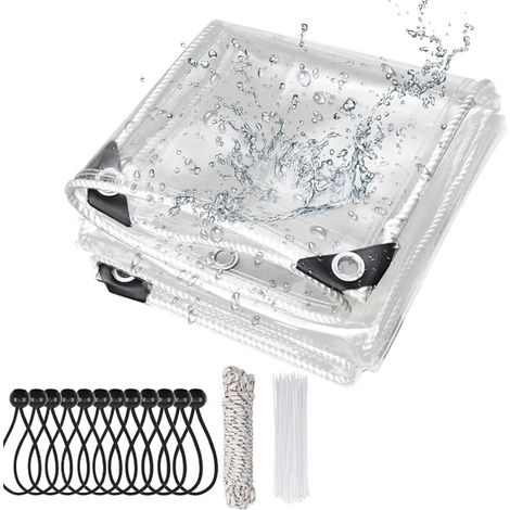 Transparente und wasserdichte PVC-Plane für den Außenbereich mit Ösen, Gewicht 420 g/m² (2 m x 4 m).