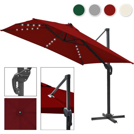 TolleTour Sonnenschirm Rot mit LED-Beleuchtung – Gartenschirm Ø300 cm, UV-Schutz, mit Kurbel & stabilem Mast