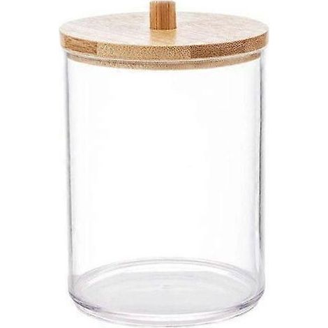 Support Pour Cotons-Tiges - Acrylique Transparent Avec Couvercle En Bambou - Salle De Bain - Lot De 3