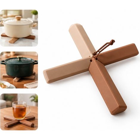 2 Pcs Dessous de Plat Silicone Marron 21.4 x 21.4 x 1.5 cm Epais Anti Chaleur Cuisine Table Impermeable Anti Gliss Simple (1/5)