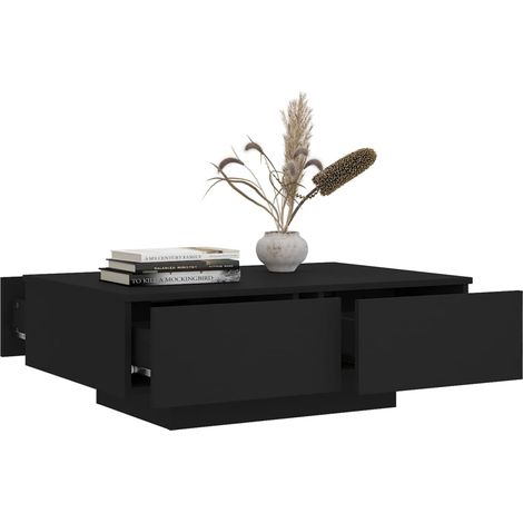 Les Tendances – Table basse fixe en bois d'ingénierie noir 90x60cm – Rangement intégré avec tiroirs – Design moderne et durable (1/5)