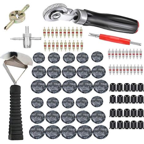 Auto-Motorrad-Reifen-Reparaturset mit Gummikleber, Flicken und Werkzeug