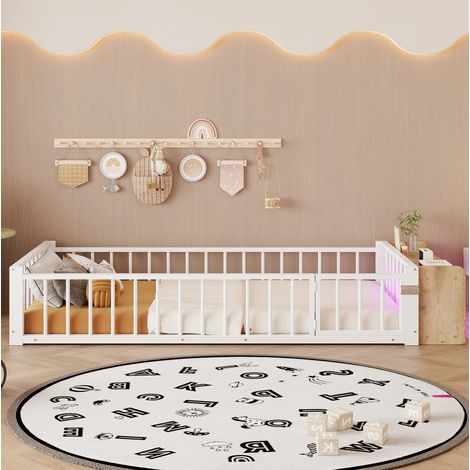 Letto singolo bambino 90x200 cm in metallo bianco con contenitore, senza materasso (1/5)
