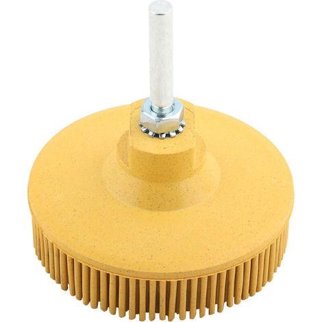 Elektrische Scheibenbürste aus Schmirgel und Gummi, Schleifbürste zum Entgraten und Polieren, Schleifscheibe für Schmuck, Holz und Metall (7,5 cm, Gelb) (1/4)