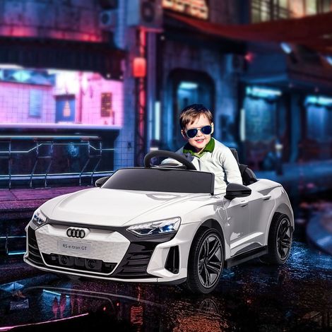 Coche eléctrico infantil de 12 V con mando a distancia para padres incluido - Velocidad máxima: 5 km/h - Efectos de sonido y luz - Audi RS E-tron GT blanco