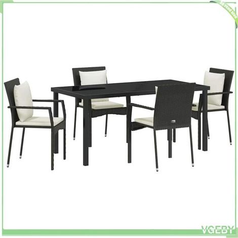 Ensemble de salle à manger pour jardin - FAFEICY - 3380074 - Noir - Polyrotin - Table verre trempé (1/5)