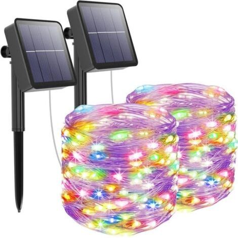 Beijiyi – Lot de 2 guirlandes lumineuses solaires 12m – 120 LED multicolores – étanches – 8 modes d'éclairage – Décoration jardin, terrasse, Nol, Halloween (1/5)