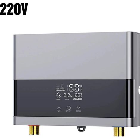 Chauffe-eau électrique instantané 220 V (argenté, horizontal), mural, avec écran LCD et télécommande. (1/5)