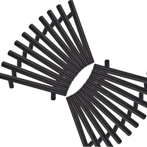 20 Poignées Meuble Cuisine – Acier Inoxydable, Noir – Entraxe 128 mm – avec Vis (1/5)