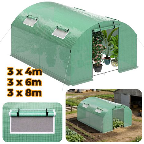 Jiubiaz Serra tunnel da giardino 300x400x200 cm, telo verde PE 140 g/m² per ortaggi e piante, picchetti e corde inclusi (1/5)