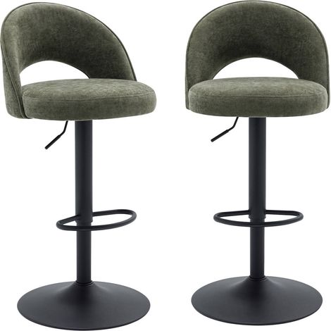 Lot de deux tabourets de bar ajustables métal et tissu kaki. pied noir - L 49 x P 49 x H 88.5-110cm - Abby (1/5)