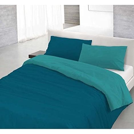 Copripiumino sacco+federa 100%cotone made in Italy 3 misure bicolore tinta unita Petrolio/Verde acqua - Piazza e mezza