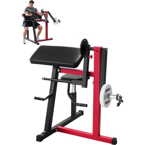 Banc à Biceps Triceps 2-en-1, Pupitre à Biceps pour Entraînement avec Haltères et Barre d’Haltères, Banc de Musculation pour Extension de Triceps Assise, Équipement pour Salle de Sport Gym (1/5)